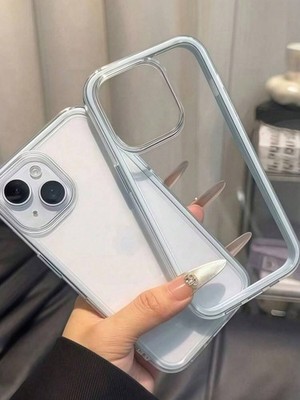 Blue Gradient Dotted Transparent TPU Phone Case For iPhone 11 To 17 Pro Max
