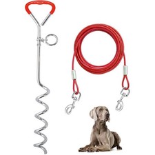 Dog Tie Out Stake 17.5" & Dog Tie Out Cable Spiral Ground Anchor Dog Lead Hook