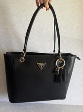 GUESS Noelle Double Compartment Top Zip Tote, Black, Gold Hardware
