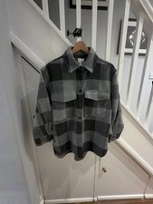 H&M Women's Grey Check Polyester Shacket Jacket Overshirt. M