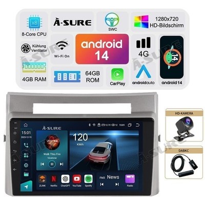 4+64G Android 14 Autoradio GPS CarPlay DAB+ Für Toyota Corolla Verso 2003-2009