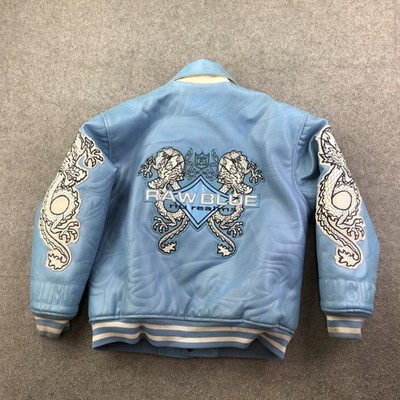 Raw Blue Jacket Mens Large Blue Polyurethane Dragon Varsity Nu Realms Snap