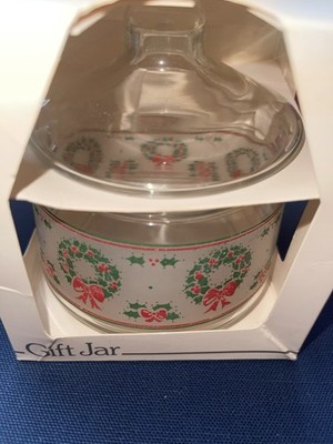 Indiana Glass Christmas Covered Crystal Candy Dish Gift Jar w/ Box USA New