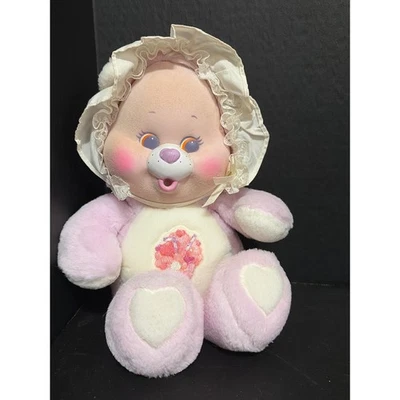 Rare Care Bear Cub Share Bear with Flocked Face & Original Bonnet Vintage 1980s - Image 1 of 4