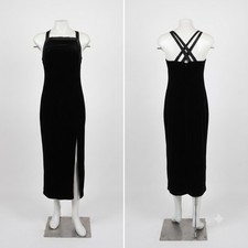 Vintage CDC Petites Black Velvet Midi Dress Crisscross Back Y2K Wedding Guest