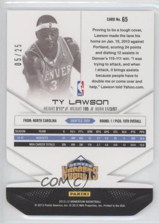 2012-13 Panini Momentum Force Die-Cut /25 Ty Lawson #65 - Image 2 of 2