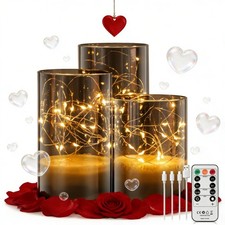 3 Stück Wiederaufladbare LED-Kerzen Set Fernbedienung Timer mit lichterkette