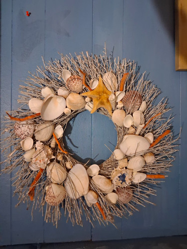 Coastal Artificial Seashell & Starfish Wreath Door Wall Decoration Beige