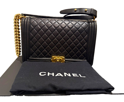 Chanel Black Boy Bag Quilted Calfskin Leather Flap Gold Push-Lock Shoulder Bag