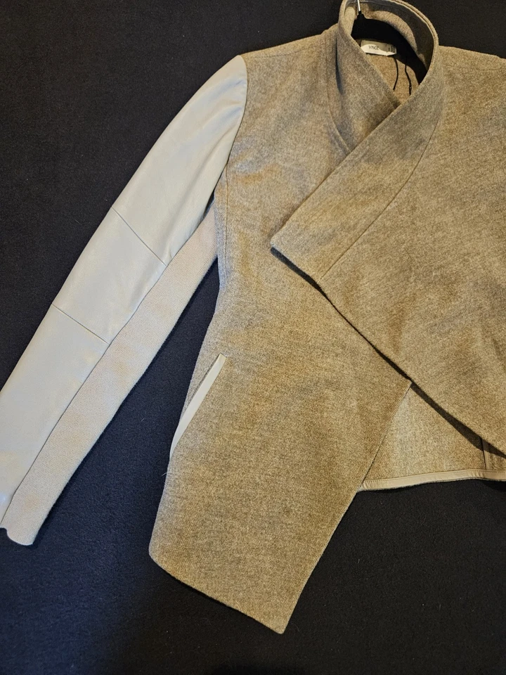 Chaqueta VINCE Lana Drapeada Cuero Manga Tostada Talla XS  Foto 4 de 4
