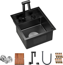 Compact 16 Gauge Stainless Steel RV Kitchen Sink with Foldable Faucet  Cutting