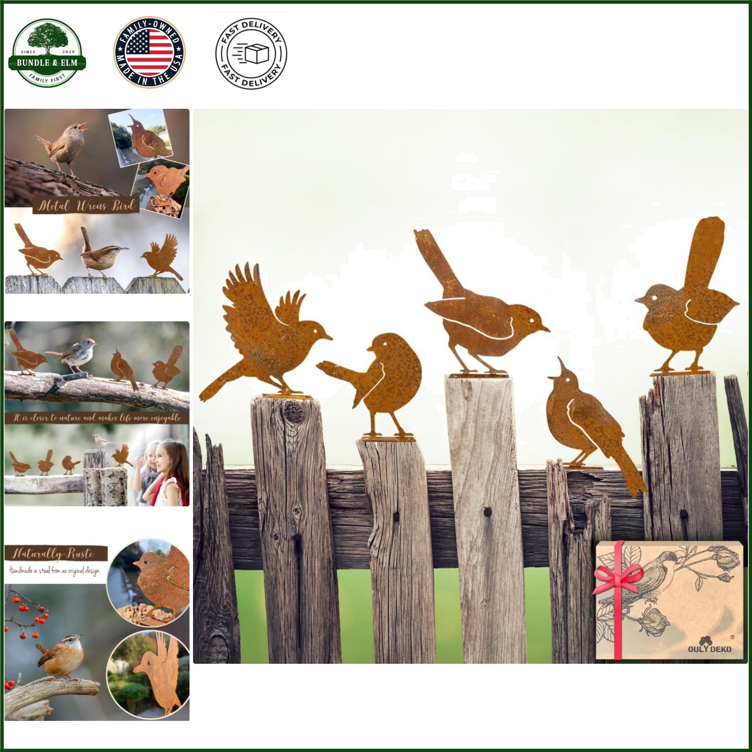 Nature-Themed 5Pcs Metal Bird Decorations For Rustic Outdoor Garden Aesthetics
