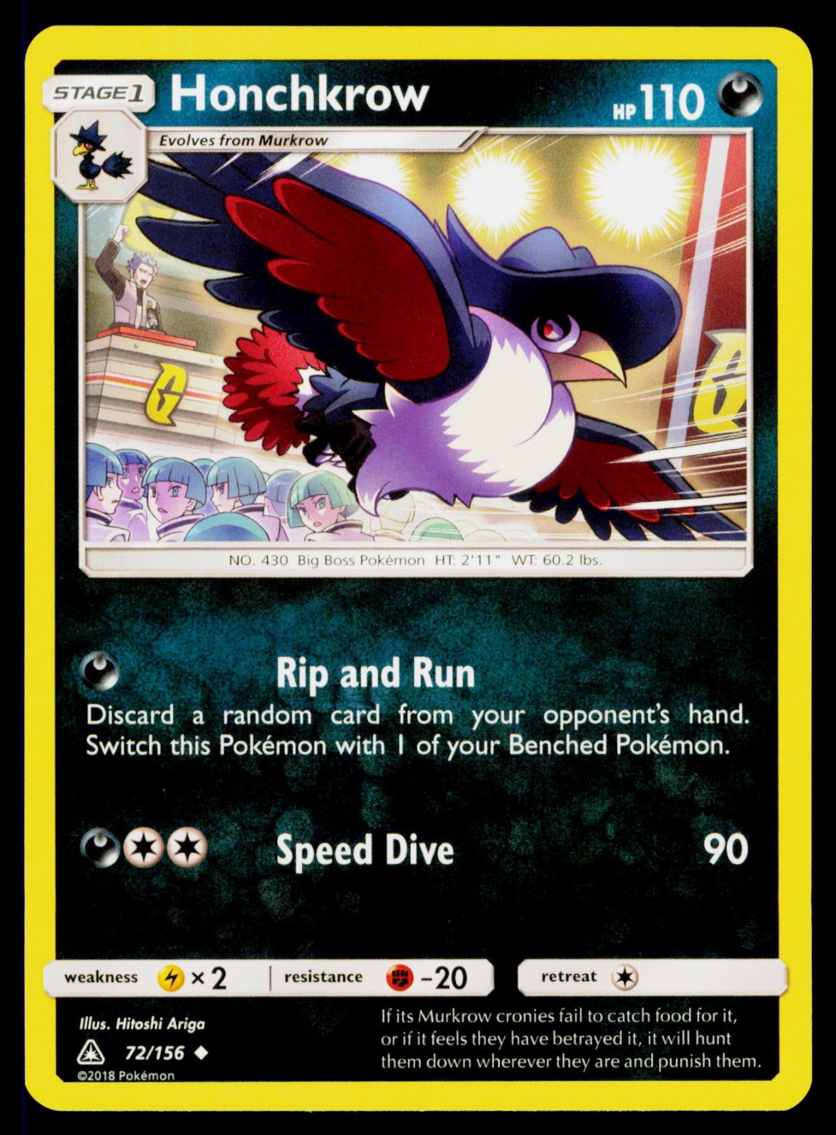 Honchkrow - 72/156 Uncommon Pokemon SM - Ultra Prism NM