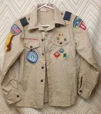 Vintage Boy Scouts of America BSA Youth Shirt 14 Small Tan Long Sleeve