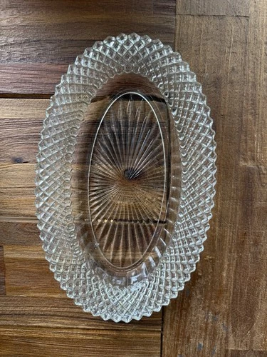 Vintage Anchor Hocking Miss America 10" Clear Sawtooth Glass Oval Platter Celery