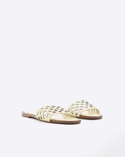 River Island Womens Mule Sandals Yellow Wide Fit Laser Cut Slip On Summer Shoes