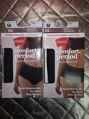 Hanes Comfort Period. Women's Period Underwear Sz M Black Cotton Brief Lot Of 2