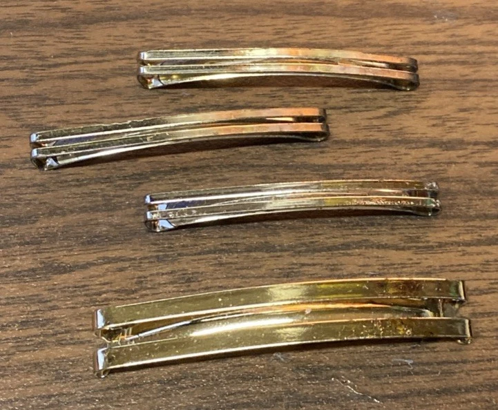 Pinzas de pasador de pelo Goody Stay apretadas años 80 cuatro (4) doradas y plateadas EE. UU. de colección Foto 3 de 4