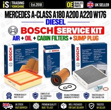 SERVICE KIT BOSCH FILTERS AIR OIL CABIN + SUMP PLUG MERCEDES A CLASS W176 DIESEL