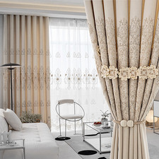 classical luxury European Embroidery valance beige Velvet curtain tulle M1857