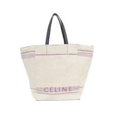 Borsa grande Celine Cabas Phantom lino cotone pelle di vitello #R208332