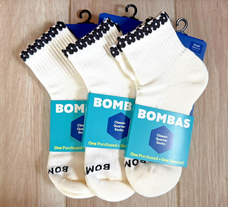 NEW ~ Bombas 3 PACK Half Crew Cream/Black Socks - Size Small: Women 4-7.5