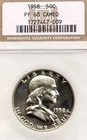 1958 Franklin Silver Half Dollar 50C, NGC PR68 CAMEO