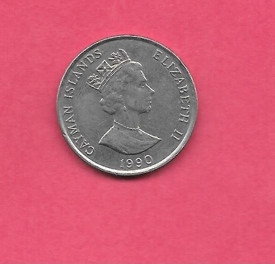 CAYMAN ISLANDS KM90 1990 VF-VERY FINE NICE CIRCULATED OLD VINAGE 25 CENTS COIN