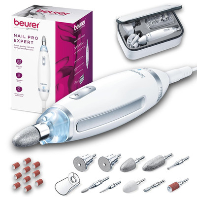 Beurer MP62 Professional Nail Drill Kit, Portable Electric File Machine with 10