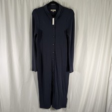 New Madewell Dress Women's Large Blue Ribbed Button Up Long Sleeve Collared