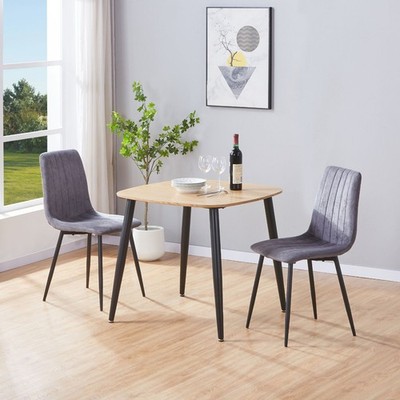Essgruppe Aspen mit quadratischem Tisch in heller Eichenoptik & zwei Stühlen aus Stoff mit Nähten