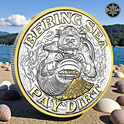 #ad Bearing Sea Pay Dirt 1 oz .999 Fine Proof Silver Round 24kt Gold Gilded $166.50