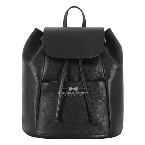 Women's Flap Drawstring Backpack Grain Cowhide Leather Fashion Travel Handbag - Foto 1 di 8