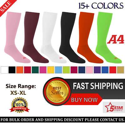 A4 Mens Polyester/Polypropylene/Spandex/Rubber Multi-Sport Tube Sock S8005 XS-XL