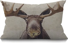 Smooffly Farmhouse Pillow Covers Moose 12" X 20" Lumbar Pillow Covers Home Decor