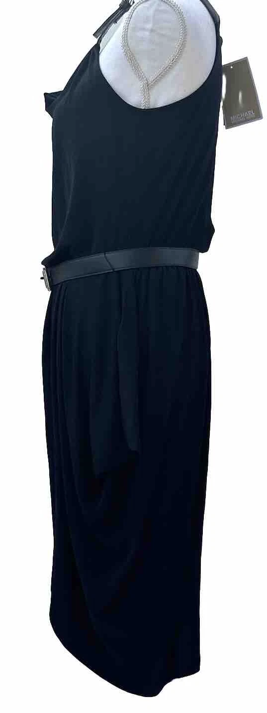 Abito Michael Kors nero manica unica cintura fluidi strati fibbia cinturino estate med