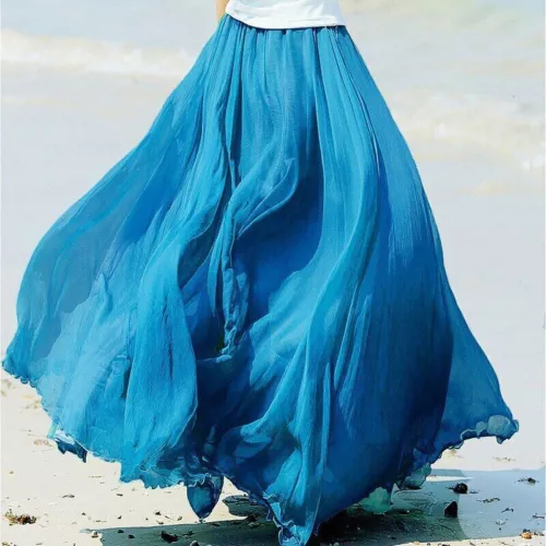 Damen Lange Röcke Hohe Taille Weiß Chiffon Sommer Boho Maxirock Strand Volant - Bild 16 von 40