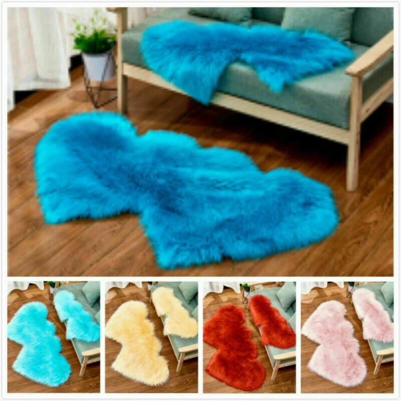 Alfombra de lana de imitación doble corazón mullida alfombras de felpa manta alfombra decoración del hogar acogedora Foto 3 de 4