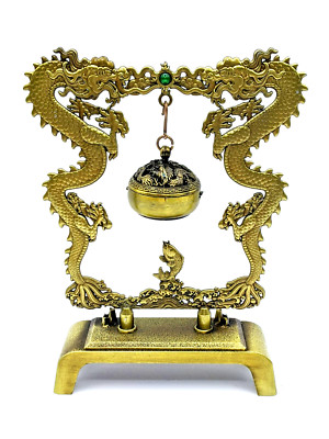 NEW Double Dragon Incense Burner - Hanging Pot  Jumping Fish - 6'' x 4.5'' - Metal