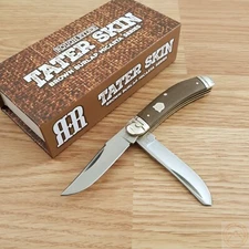 Rough Ryder Sowbelly Trapper Pocket Knife 440 Steel Blades Brown Micarta Handle