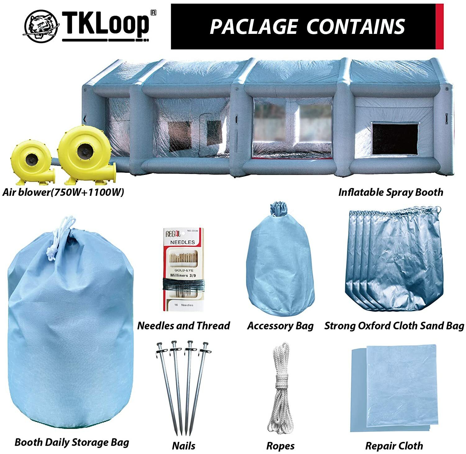TKLoop DirtResistant Inflatable Paint Booth 30X20X13Ft with Blowers