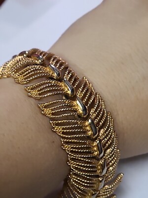 Vintage MONET Wide Goldtone Link Bracelet Safety Chain 7'' Signed
