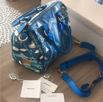 Emilio Pucci Mini Boston Bag Authentic Pre-Owned Blue FROM JAPAN 25x19x14cm F/S