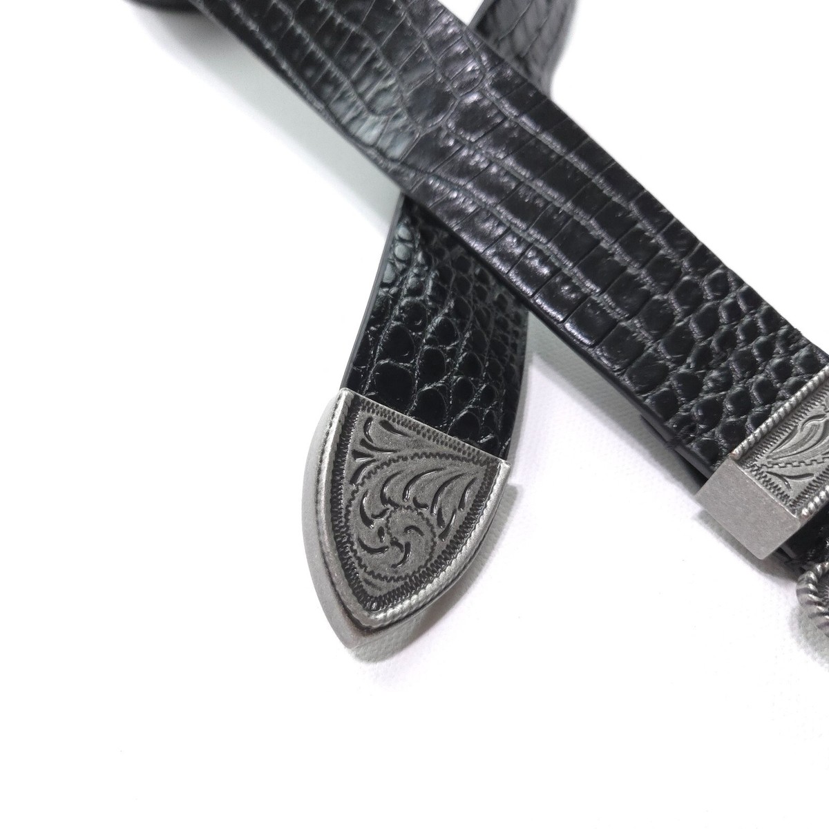 Lauren Ralph Lauren Crocodile Leather Silver Filigree Western Belt cowgirl NEW! RALPH LAUREN WOMENS BELT -M- BLACK CROCODILE SILVER  main image 2