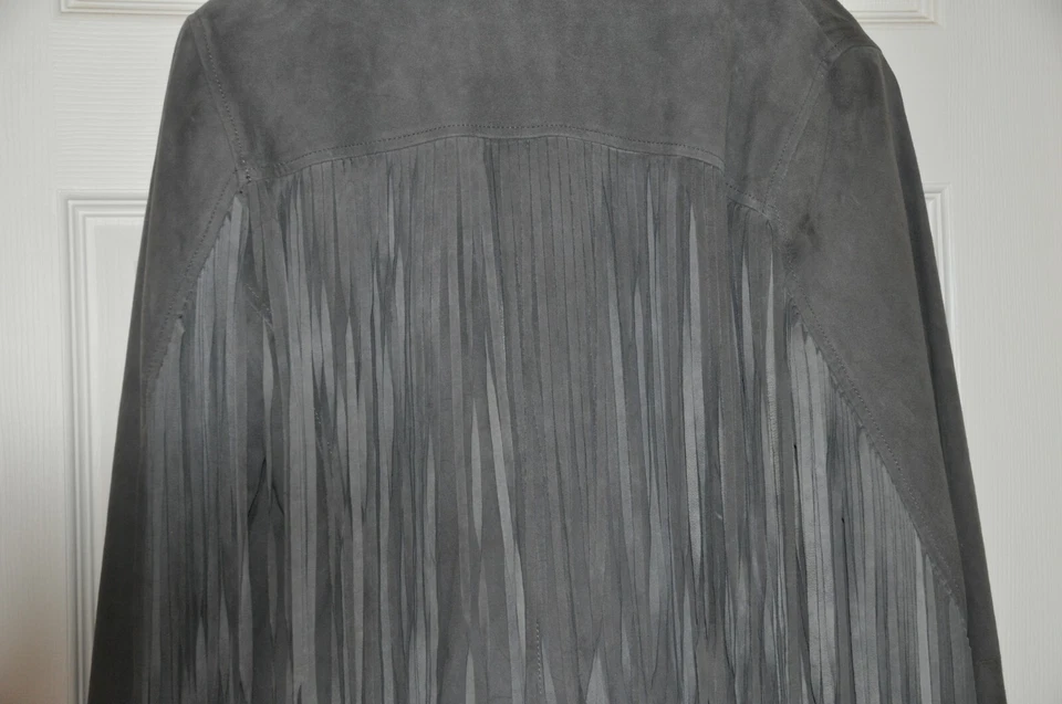 HAUTE HIPPIE Suede Fringe Moto Jacket (L) Elephant - Goatskin Shell - EXCELLENT - Image 4 of 4