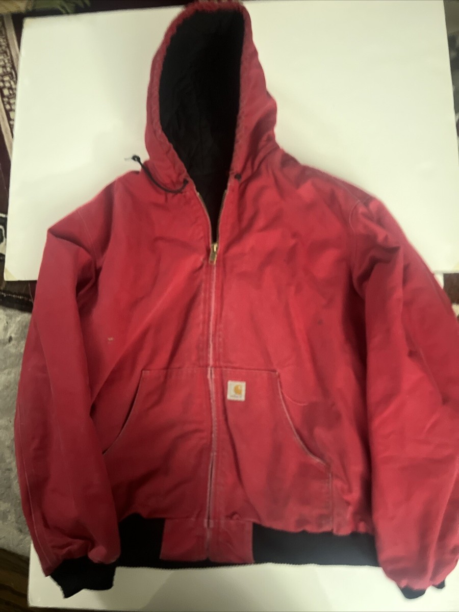 Vtg Carhartt Men's Hooded Jacket J140 RED Size Large Full Zip Made