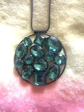 large GREEN Multi GemStone medallion NECKLACE pendant STATEMENT costume
