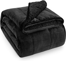 Cozy Dual-Sided Sherpa Fleece Weighted Blanket 15lbs, 60x80 Inches, Black