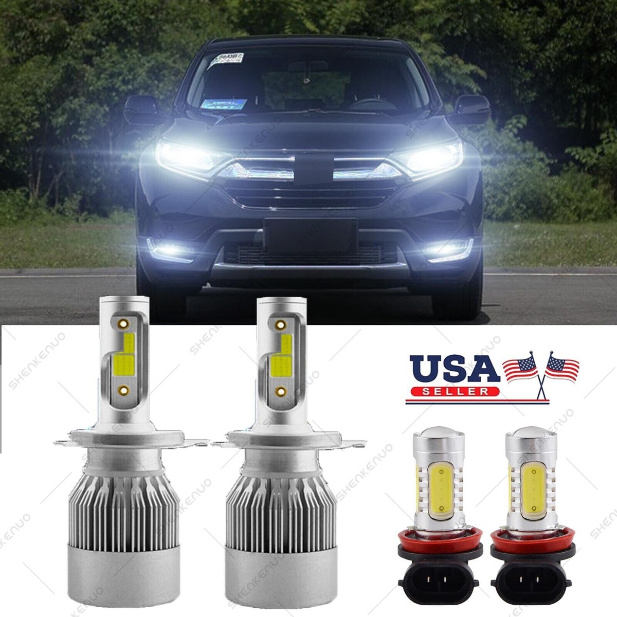 LED Headlight & Fog Light Bulb Kit For 2007-2014 Honda CR-V - H4 (High/Low) & H11 (Fog) 6000K White