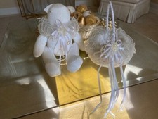 Bridal accessories -Pearl Ring bear teddy bear, matching flower girl basket